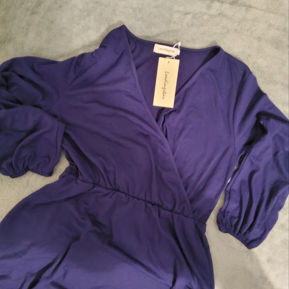 NWT. LEADINGSTAR SOLID BLUE LONG PUFF SLEEVES WITH ELASTIC CUFFS SIZE M - Picture 7 of 9